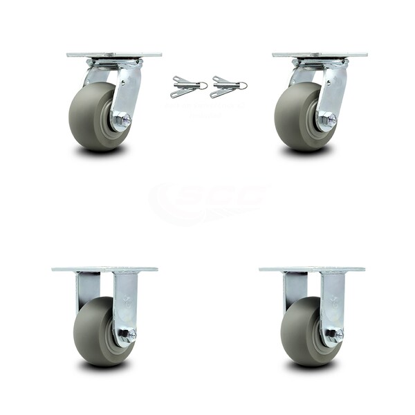 4 Inch Thermoplastic Rubber Caster Set with Ball Bearings 2 Swivel Lock 2 Rigid